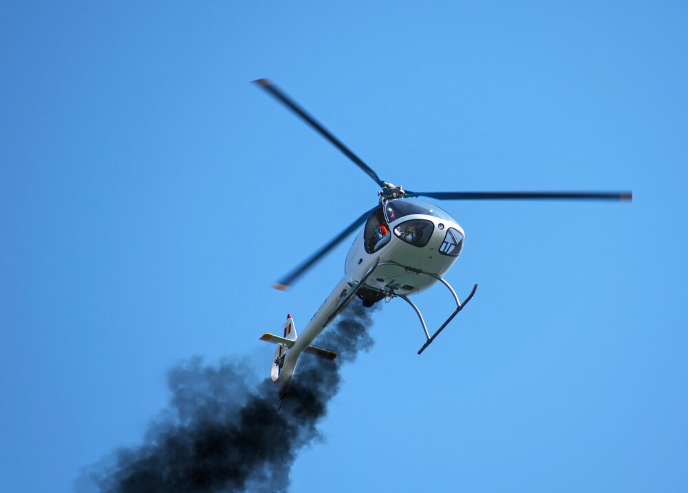 Helicopter smoking from engine failure